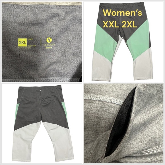 Women's XERSION XXL Capri Pants Leggings Gray Mint Pull On Stretch Active NWOT - Picture 1 of 8